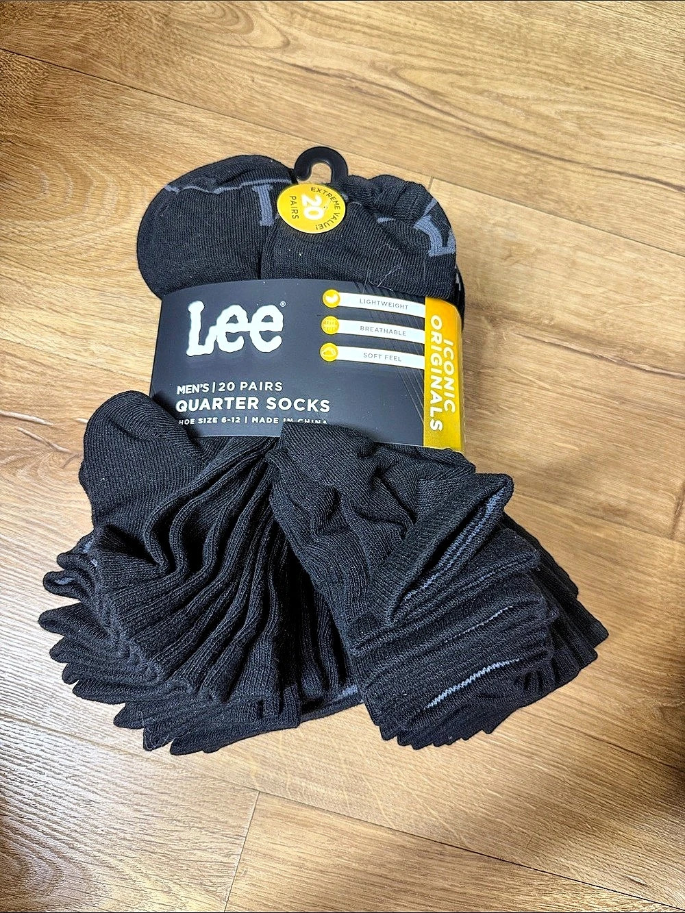 Lee Men's 20 Pairs Quarter Socks Black M/L